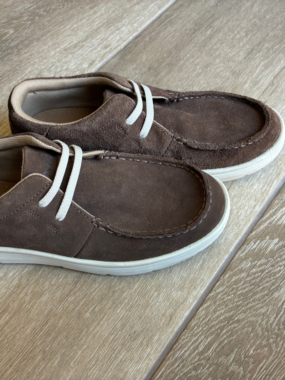 Ariat Chocolate Brown Suede Slip-On Loafers with White Laces